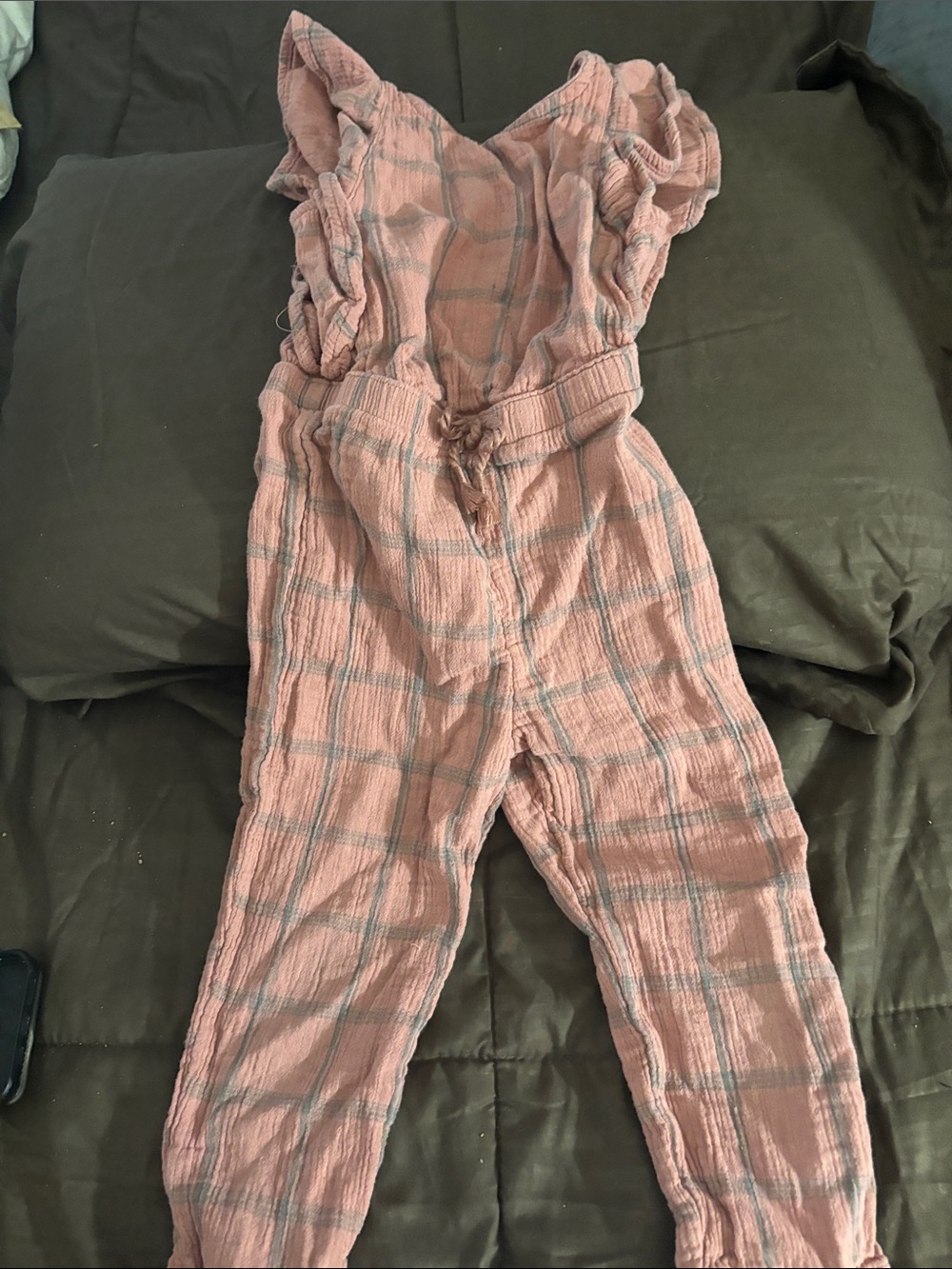 Kids Pink Plaid One-Piece Jumpsuit